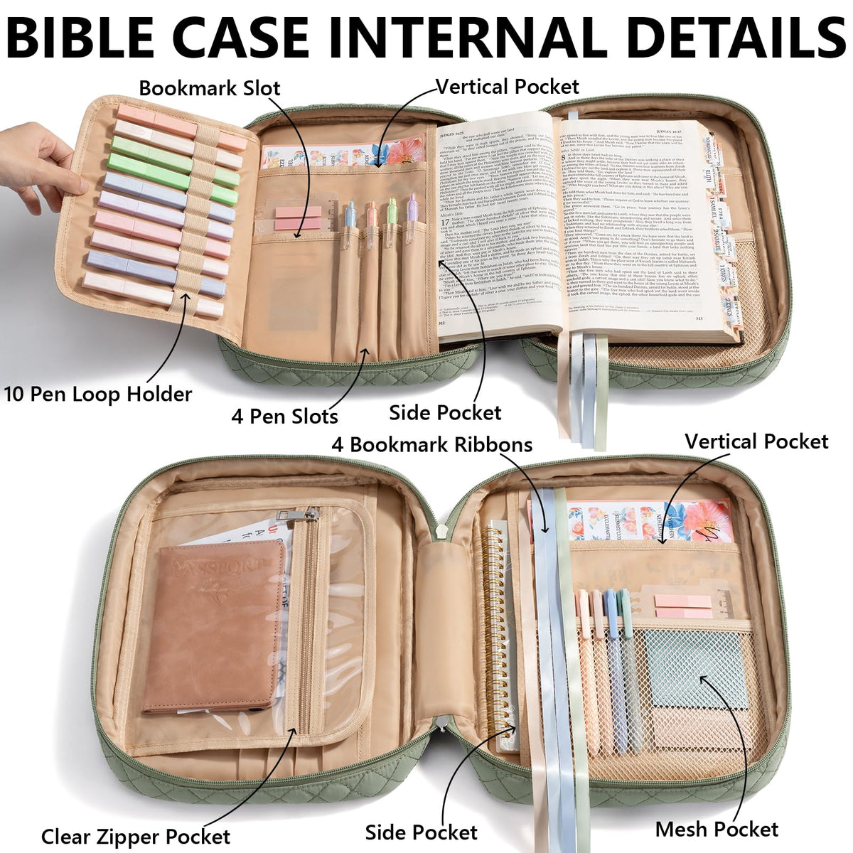 Bible Cover Case for Women Large Bible Bag, Bible Study Supplies Journaling Kit Quilted Church Bag with Handle, Puffer Book Carrying Case w/Tabs Accessories Mothers Day Christian Gifts for Women Mom