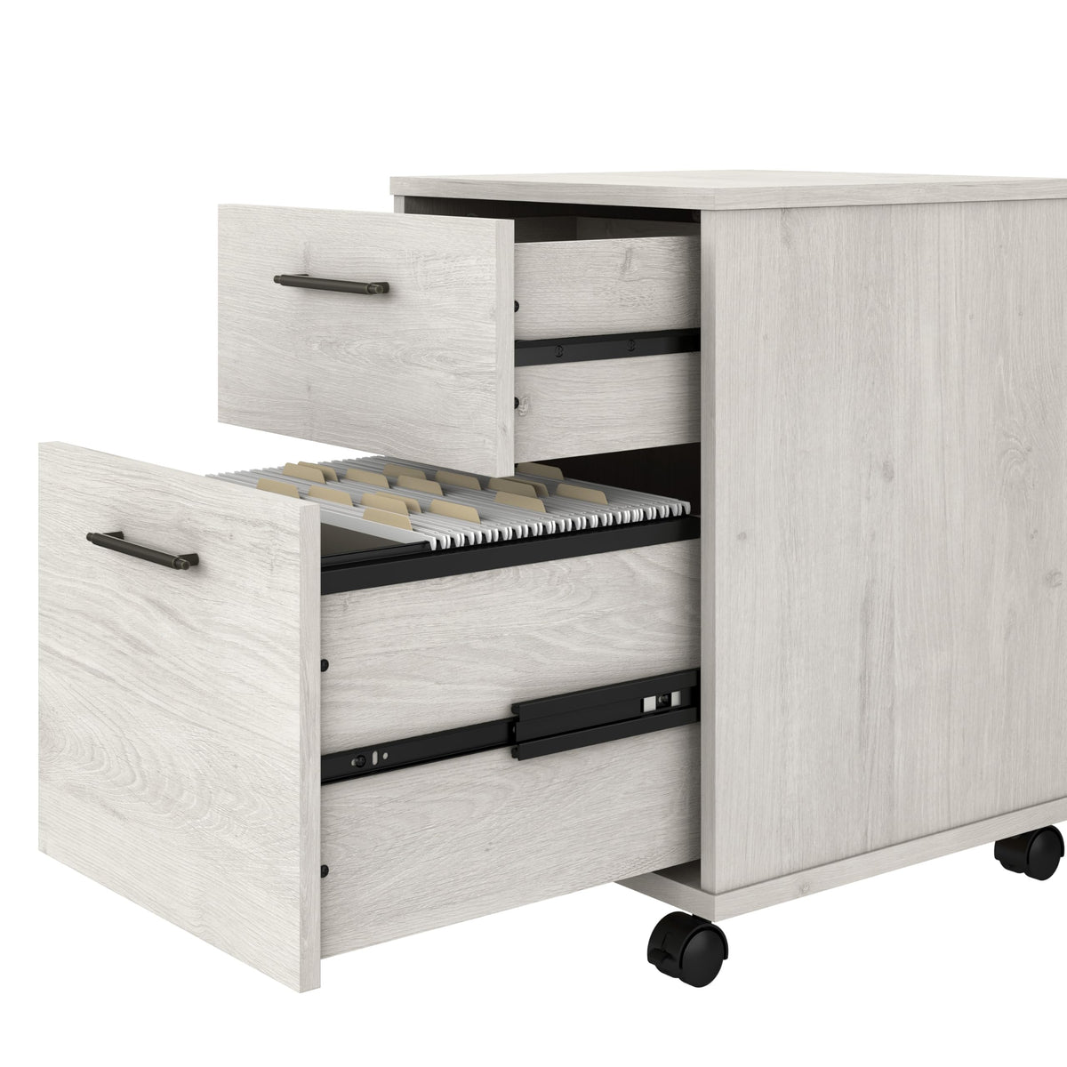 Bush Furniture Key West 54W Computer Desk with 2 Drawer Lateral File Cabinet and 5 Shelf Bookcase in Linen White Oak