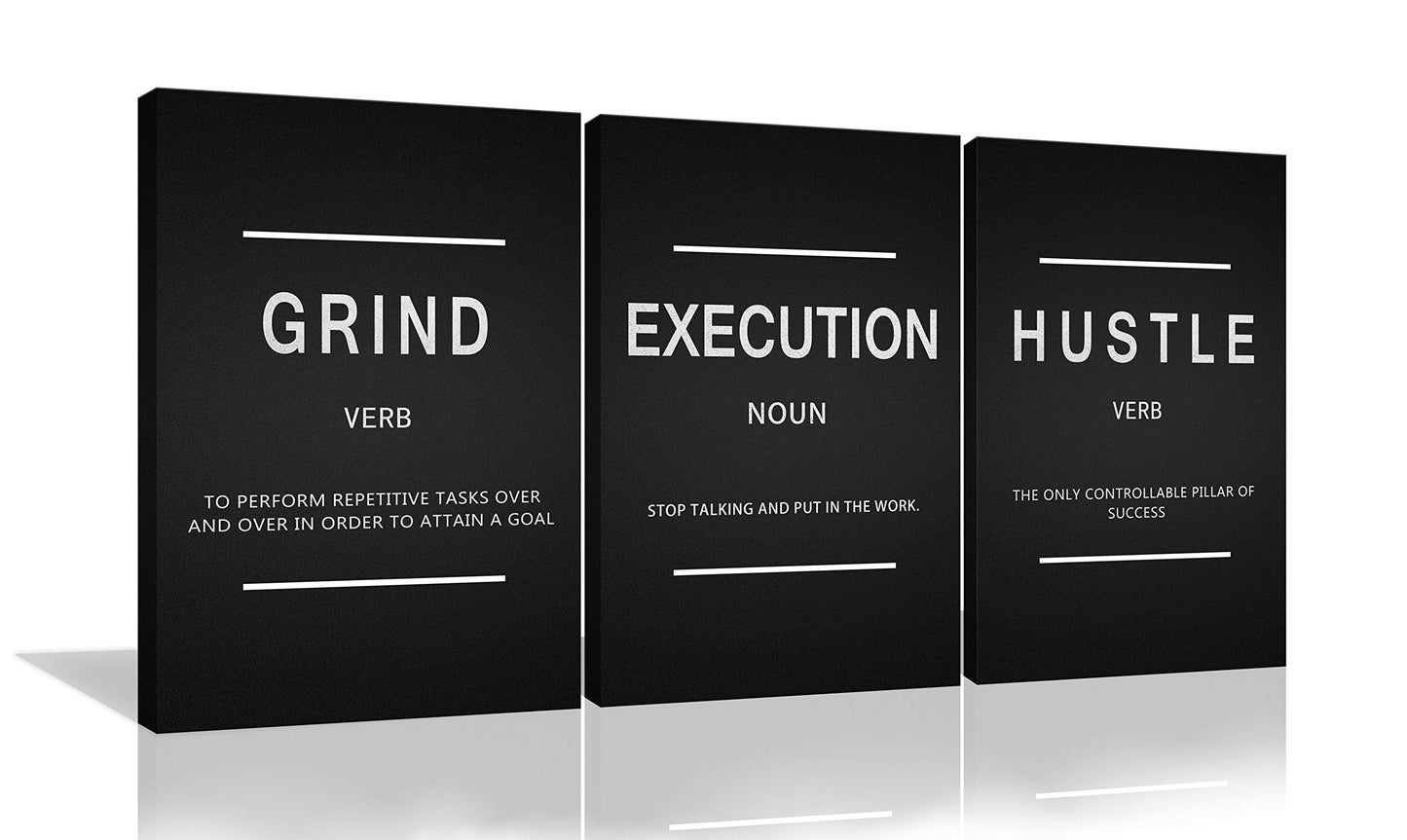 Large Success Quote Inspirational Wall Art Motivational Grind Hustle Execution Painting Entrepreneur Office Posters Prints Canvas Artwork 3 Panels Wall Decor for Office Framed Ready to Hang- 24"x36"x3