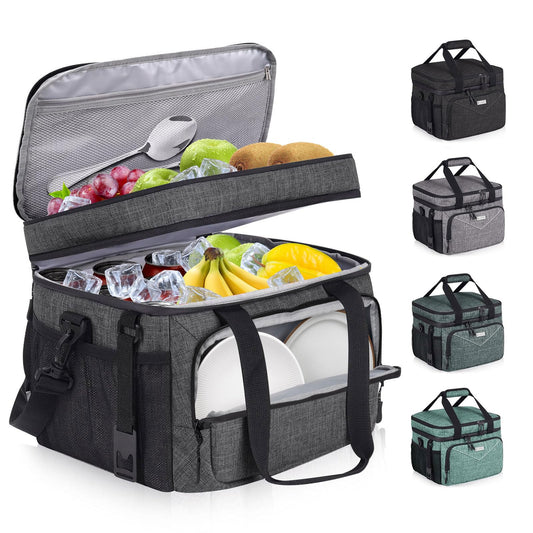 BAVGRED Insulated Lunch Box for Adults, 24 Cans Large Cooler Bag with Double Deck, Leakproof Waterproof Lunch Bag with Adjustable Strap for Work Office Picnic Beach