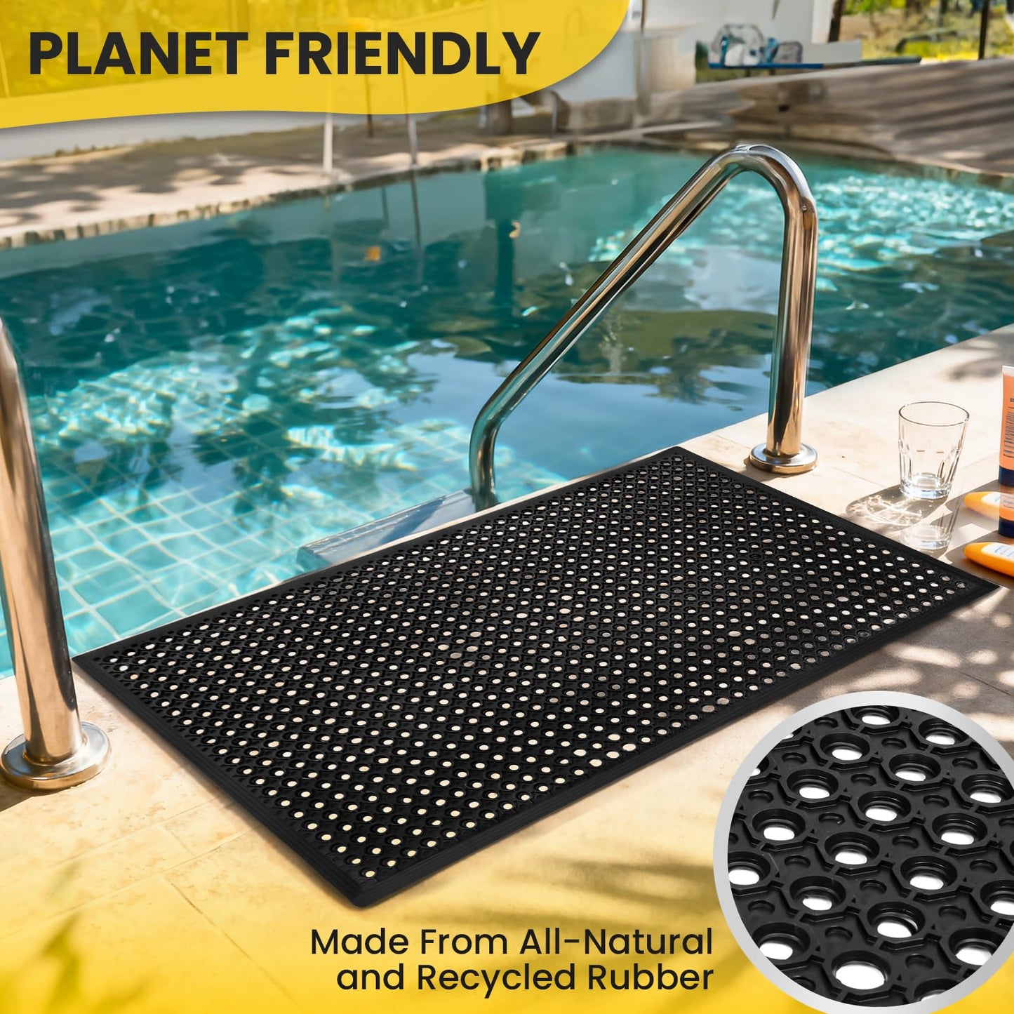 24"x 36" Rubber Floor Mat, Non-Slip Rubber Floor Mat Heavy Duty Mats for Outdoor Restaurant Kitchen Bar (Black)