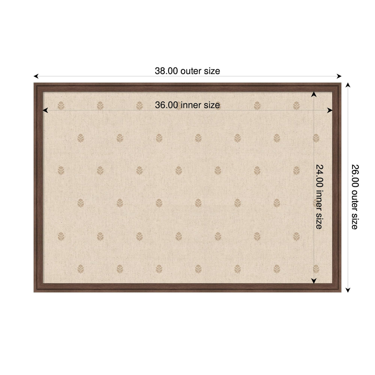 Kate and Laurel Framed Fabric Pinboard 38 x 26, Beige Botanical Block Print Printed Linen Classic Bulletin Board for Use as a Vision Board or Wall Organization, Florence Medium Brown Frame