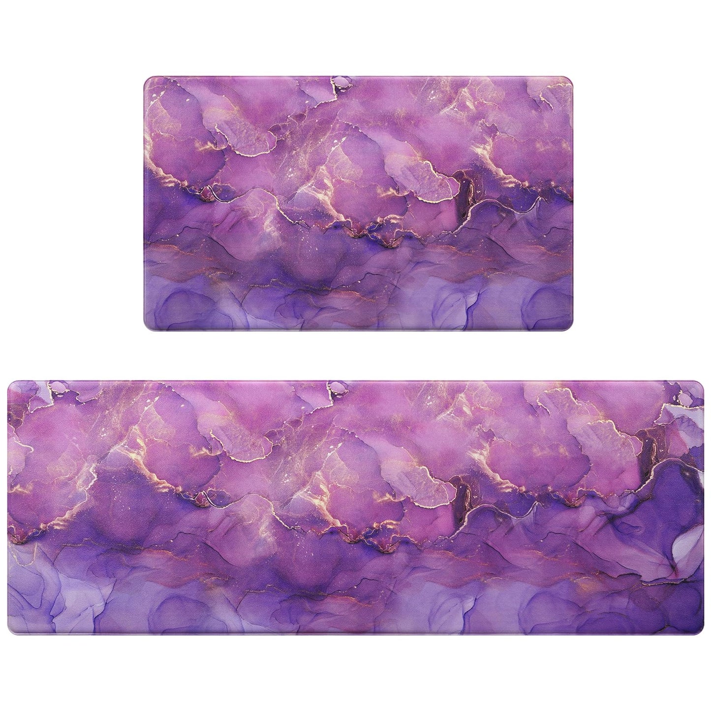 Likiyol Marble Kitchen Rugs Set of 2 Anti Fatigue Mats, Purple Ombre Non Slip Washable Comfort Mats, 18'' x 30'' + 18'' x 48''