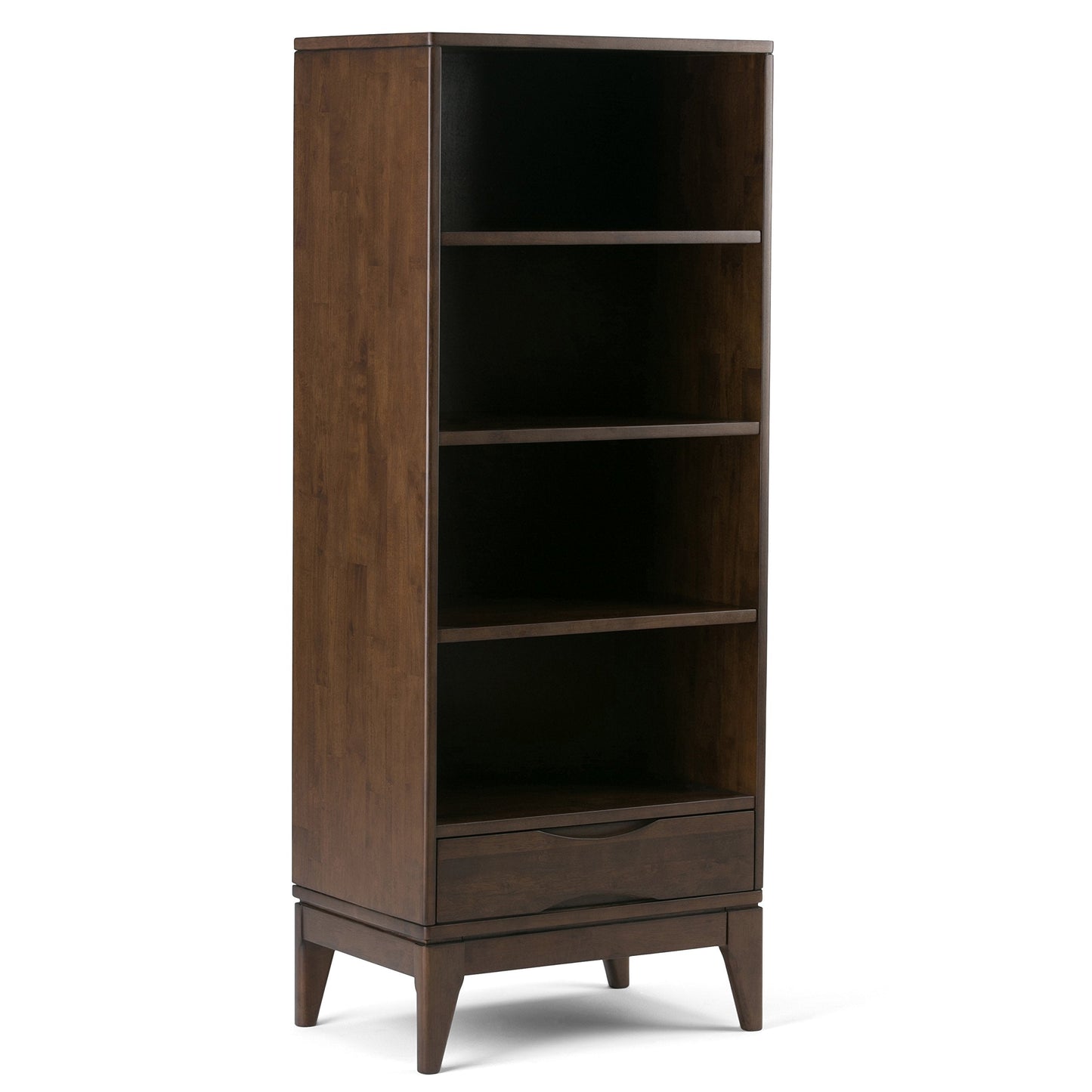 SIMPLIHOME Harper Desk and Bookcase Bundle - 48 inch Wide Solid Wood Mid Century Modern Desk with Drawers and 24 inch Wide 4-Shelf Bookcase in Walnut Brown, Home Office Furniture (Set of 2)