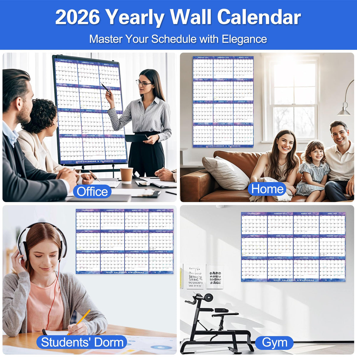 24" x 36" 2026 Wall Calendar Dry Erase - Large Starry Sky Calendar Wet & Dry Erasable Laminated 12 Month Annual Yearly Planner, Reversible, Horizontal/Vertical (2026 Wall Calendar)