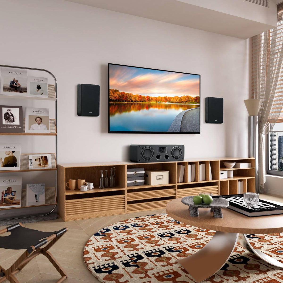 Saiyin On-Wall Speakers (Pair),Flexible Install Wall-Mountable Surround Speaker,4 Ohms,3.5-Inch Woofer with Horn Tweeter,2-Way Passive Speakers for Home Theater, Living Room,Office