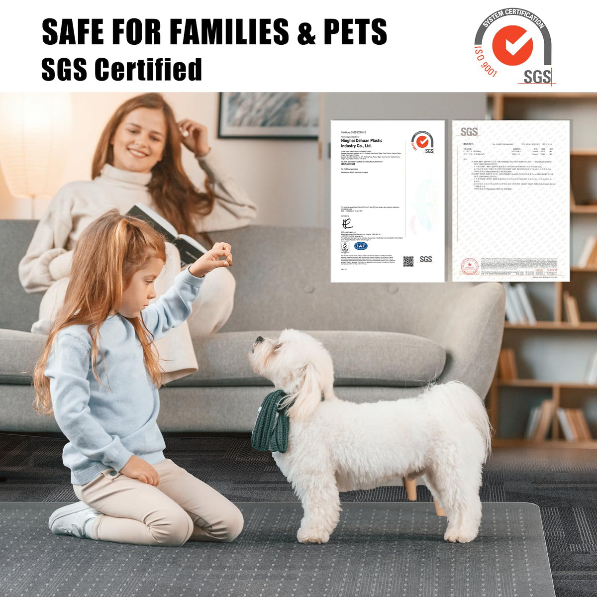 Clear Chair Mat for Carpet, QQpony 46" x 60" Office Chair Mat for Carpeted Floors, Heavy Duty Rolling Floor Protector Computer Desk Mat with Grips, Vinyl Floor Mat for Home Office (Clear)
