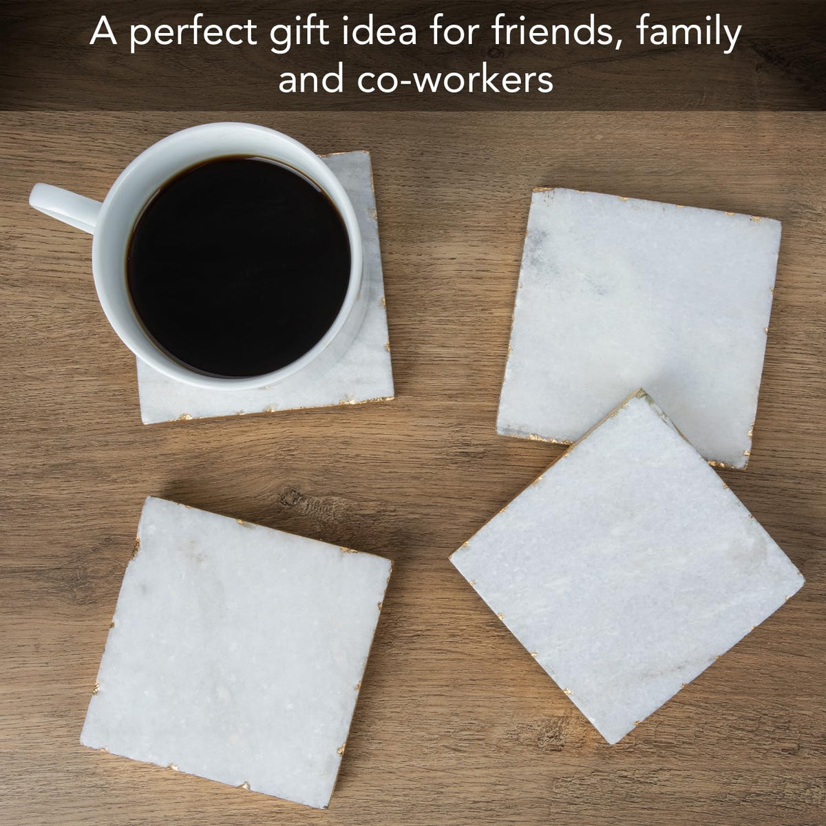 Thirstystone Square White Marble/Gold Edged Coasters (Set of 4), Multicolor