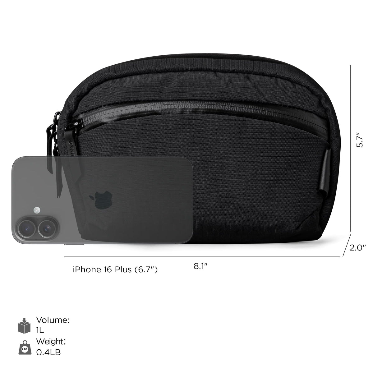 ALPAKA Flight Sling Bag 1L - Small Men's Crossbody Bag with Adjustable & Detachable Shoulder Strap - Tech Organizer Travel case, Waterproof Phone holder, Compact Bag, Black Axoflux 210D
