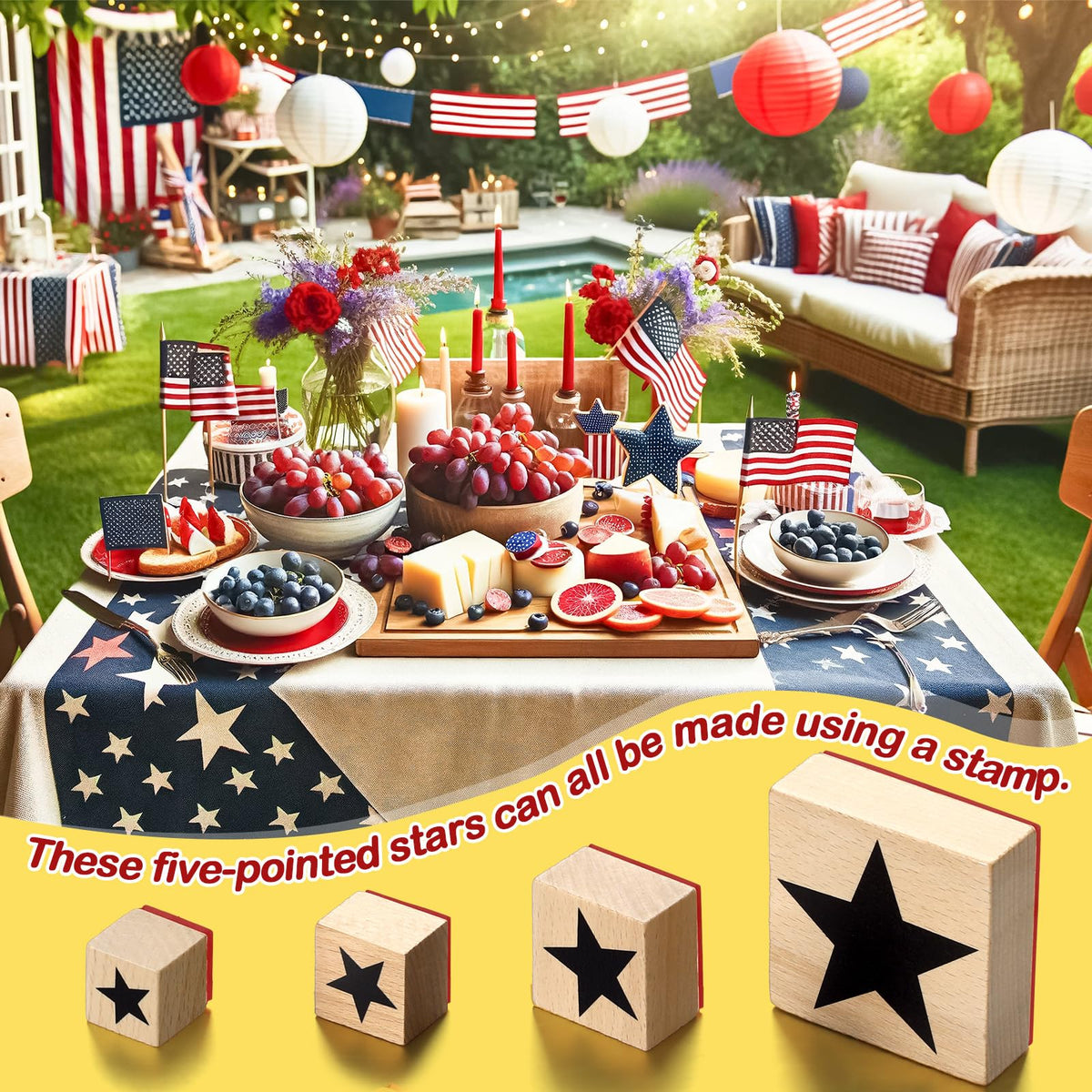 Tinlade 4 Pcs Five-Pointed Star Teacher Rubber Stamp 20/25/35/60 mm 4 Sizes 4th of July Rubber Stamp for Grading DIY Wedding Invitations Letters Gifts