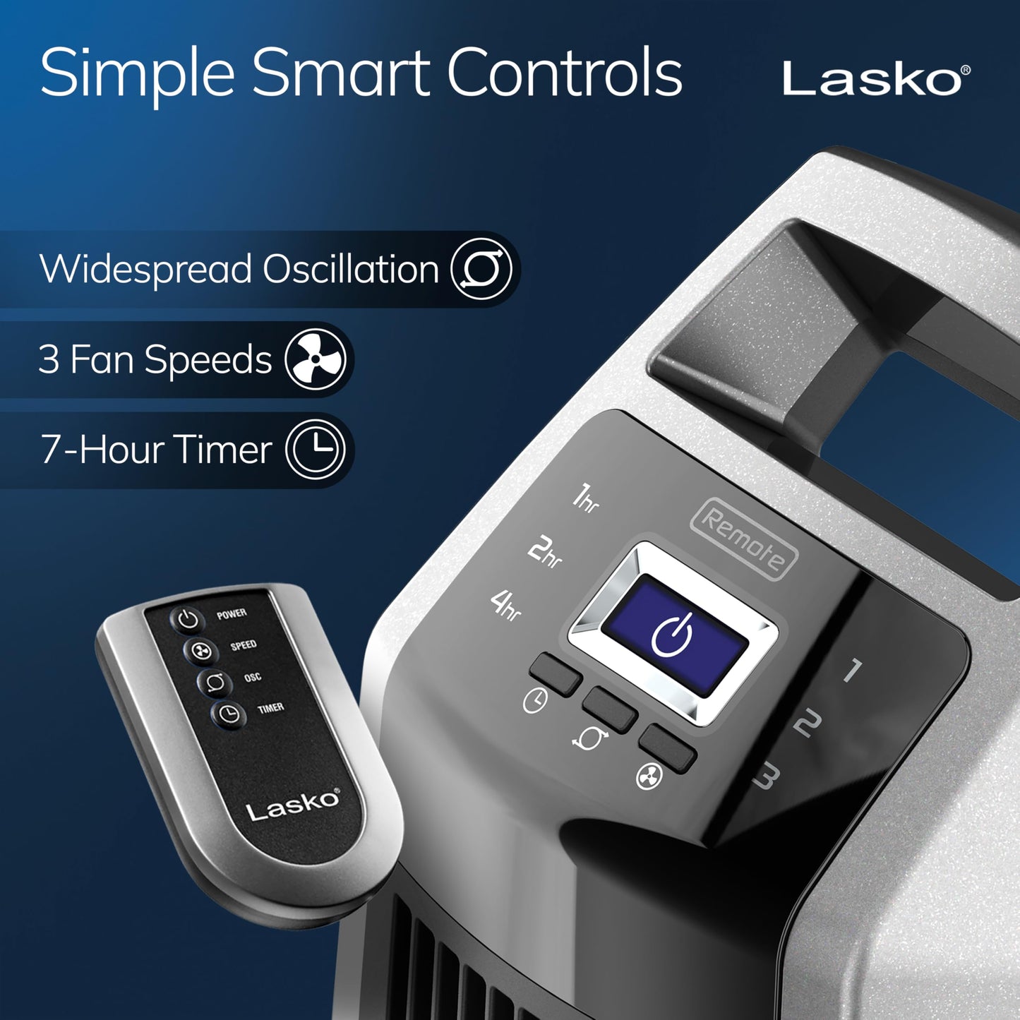 Lasko High Velocity Oscillating Tower Fan for Bedroom, Garage, Basement, and Gym with Remote Control, Timer, 3 Powerful Speeds, 35" Silver/Black, U35115