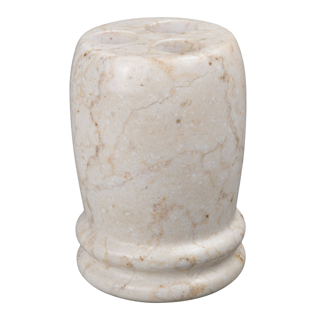 Creative Home Marble Toothbrush Holder, Natural Champagne Beige Double Ring Design, Hand Polished Finish, Weighted Stone & Water Resistant, 3-Slot Bathroom Countertop Organizer for Makeup Brushes