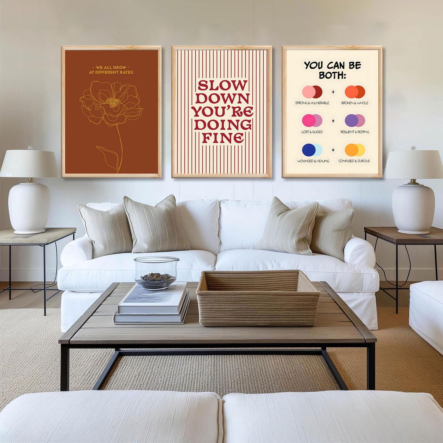 3 pcs Growth Mindset Wall Art Modern Minimalist Inspirational painting Wall decor pictures Slow Down You're Doing Fine posters Prints for Bedroom Office Therapy Room Home decoration Unframed 12x16in