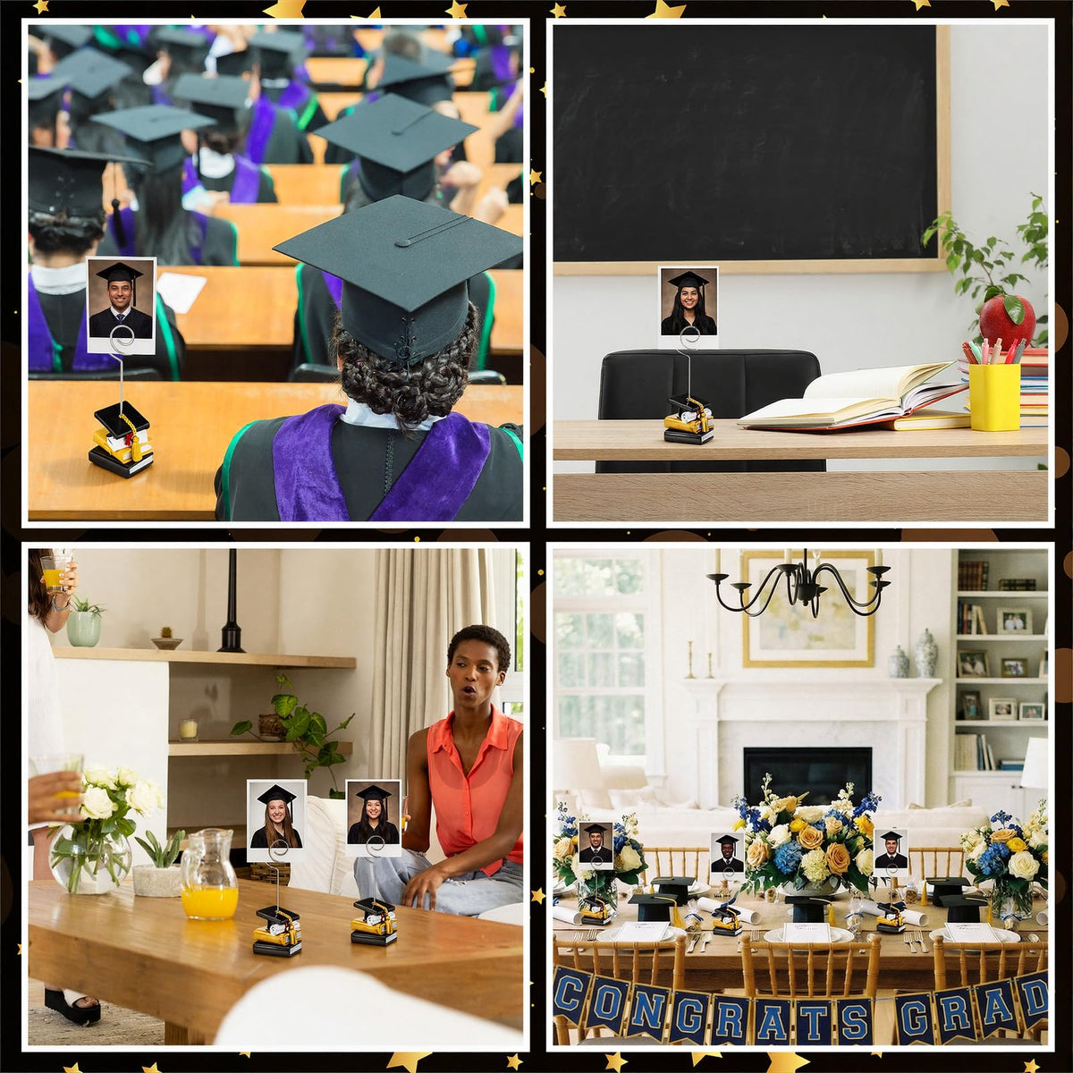 Glenmal 12 Pcs Grad Cap Picture Holders 4.53 Inches Resin Metal Graduation Picture Holders for Tables Centerpieces Grad Cap Photo Table Number Card Stands for Class of 2026 Graduation Party Supplies
