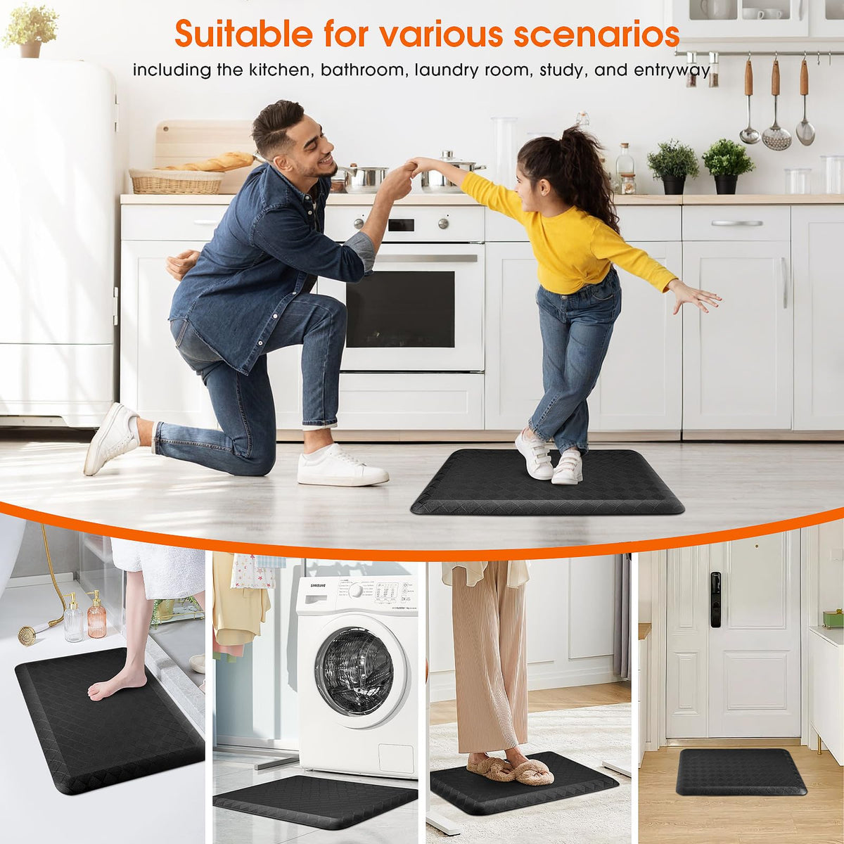 TranquilMoments 4/5 Inch Extra Thick Kitchen Mats for Floor,Non Slip Anti Fatigue Kitchen Rugs,Waterproof Stain Resistant Sink Mat,Cushioned Standing and Comfort Mats for Office (17"x24" Black)