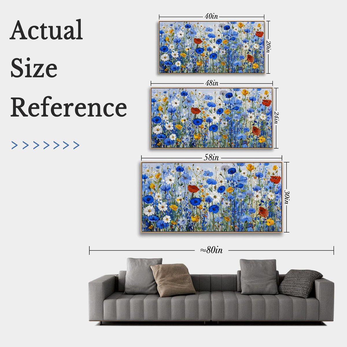 KZKU Blue Floral Wall Art Wildflower Canvas Print Frame Ready to Hang Vibrant Flowers Artwork Botanical for Living Room Bedroom Office Hallway & Bathroom Decor 20x40inch