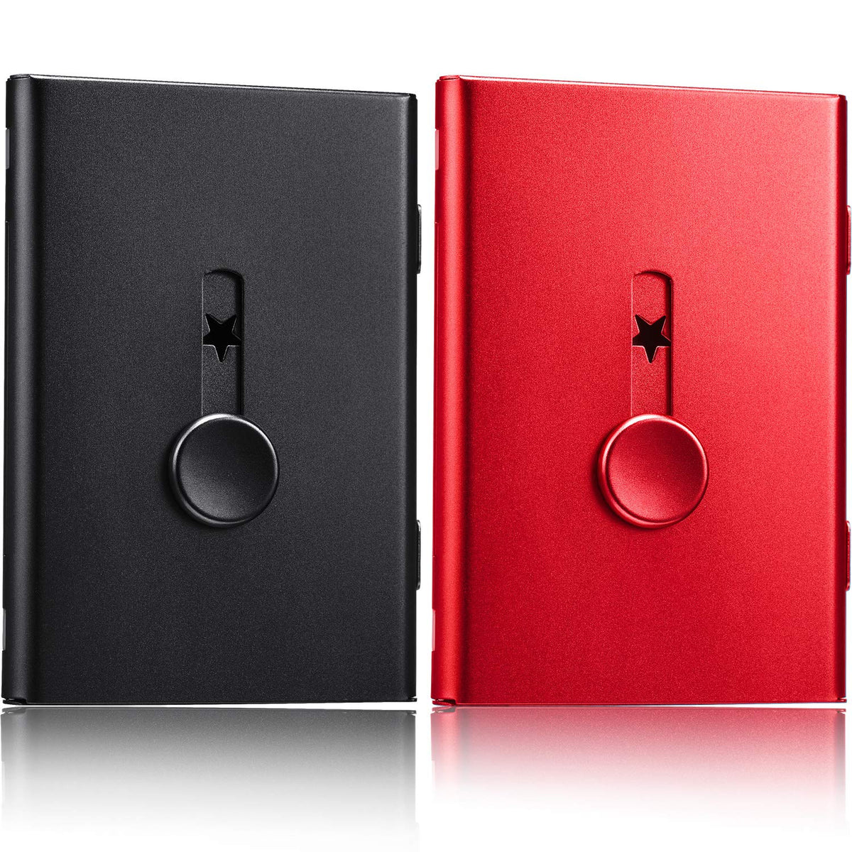 Tatuo 2 Pcs Black/red 2 Pack Thumb Drive Business Card Holder Stainless Steel Business name Card Case Portable Slide Out name holder Wallet Nice Design pocket for Men and Women