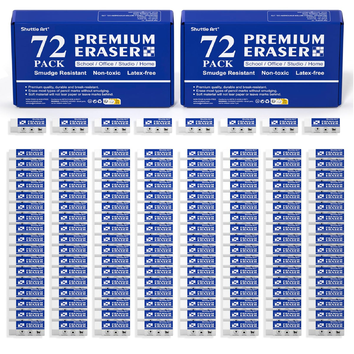 Erasers, Shuttle Art 144 Pack Premium Eraser Bulk, White Erasers Classroom Set for Kids Teachers as School and Office Supplies