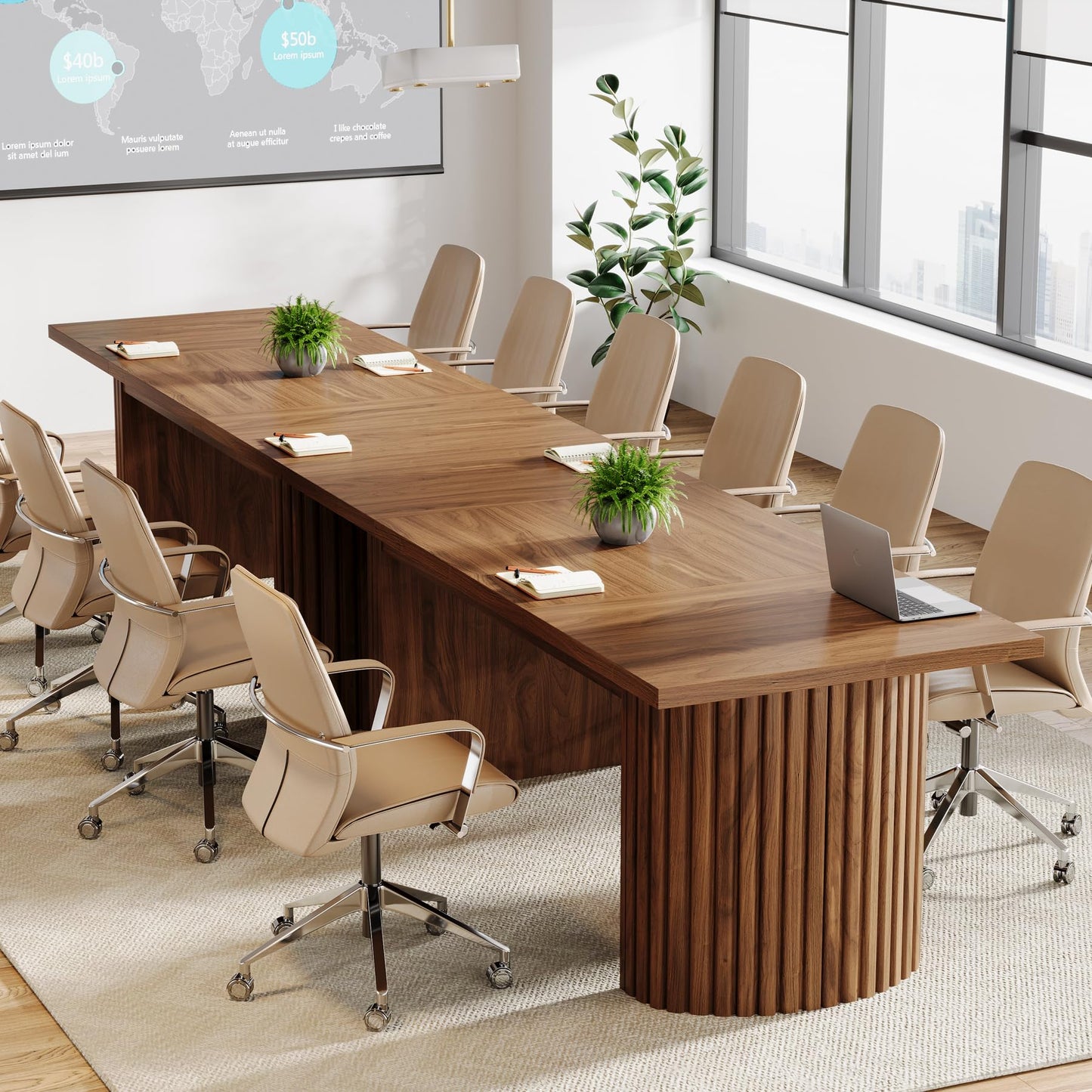 Tribesigns 78.7" Conference Table for 6-8 People, 6.56 ft Large Rectangle Meeting Table with Double Pedestal, Farmhouse Seminar Table Boardroom Desk for Office Meeting Conference Room, Walnut