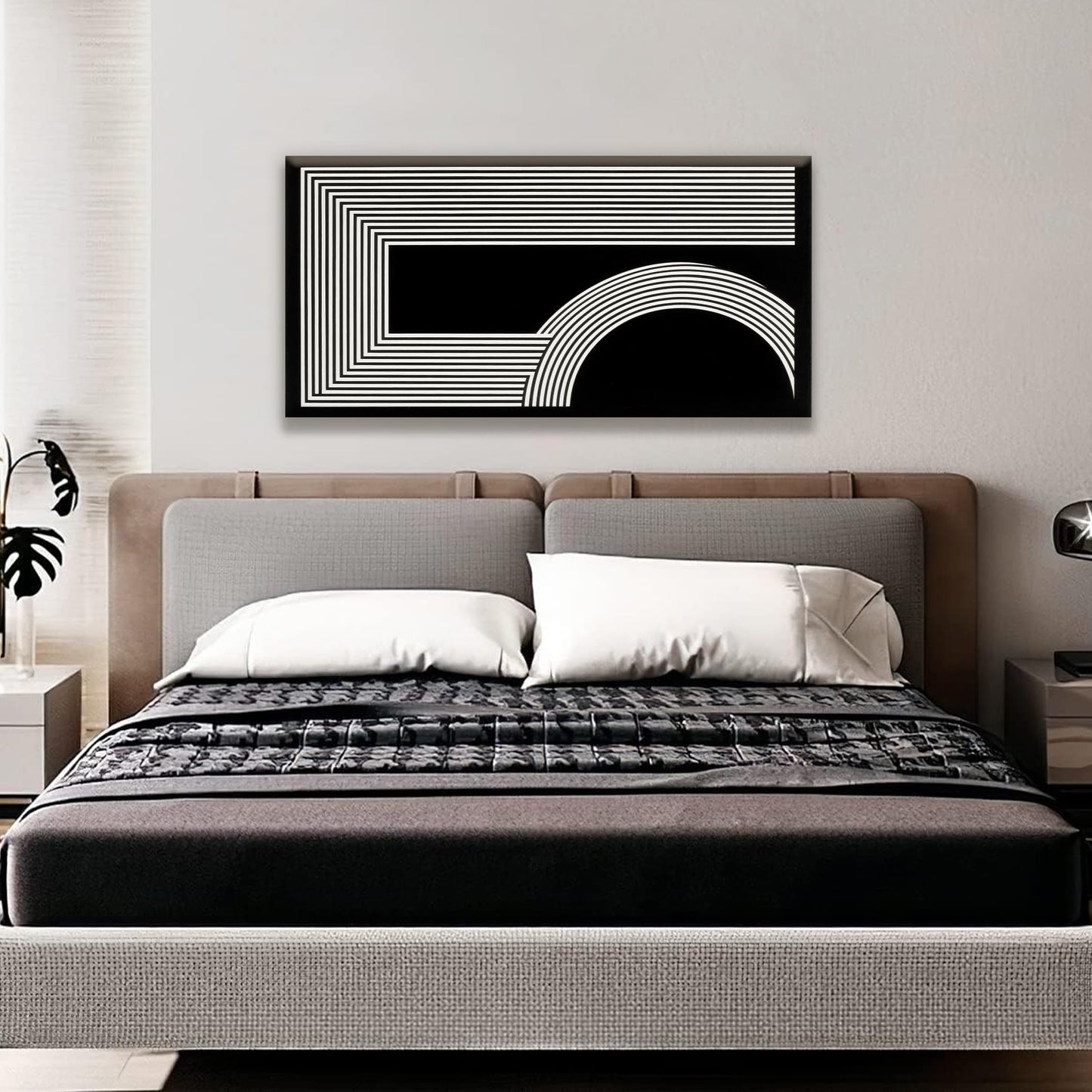 Abstract Wall Art Modern Canvas Art Wall Decor Minimalist Wall Art Geometric Line Canvas Artwork Print Paintings Black And White Wall Art Modern Picture For Bedroom Art Office Home Wall Decor 20"X 40"
