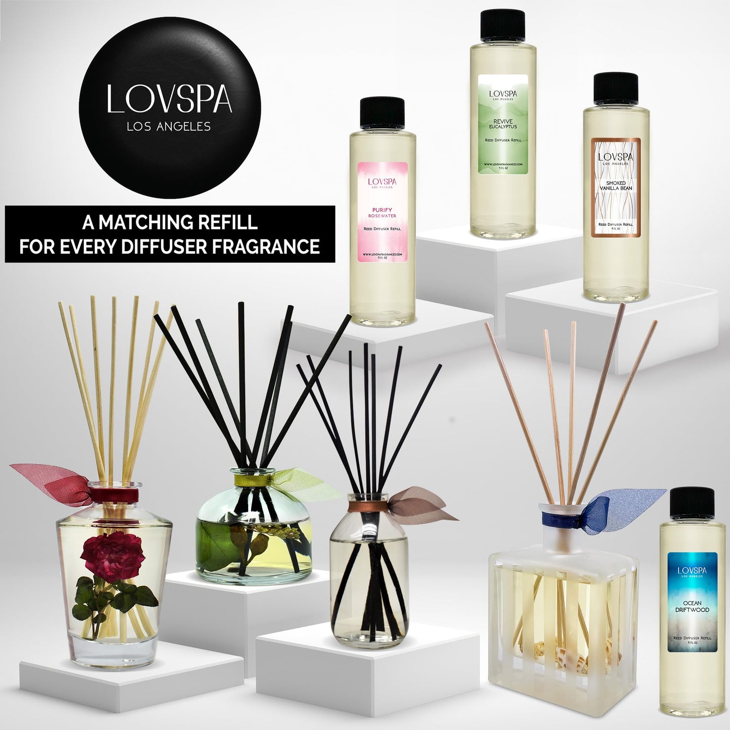 LOVSPA Reed Diffuser Set, Escape Beach Getaway Scented Oil Diffuser with Sticks, Home Fragrance Accessories for Bathroom Shelf Decor, Aroma Diffusers for Home or Office Desk, USA Made