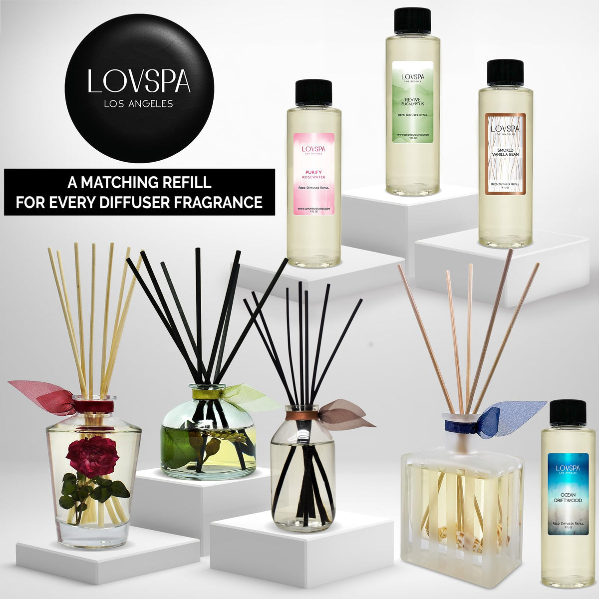 LOVSPA Reed Diffuser Set, Refresh Sicilian Blood Orange Scented Oil Diffuser with Sticks, Home Fragrance Accessories for Bathroom Shelf Decor, Aroma Diffusers for Home or Office Desk, USA Made