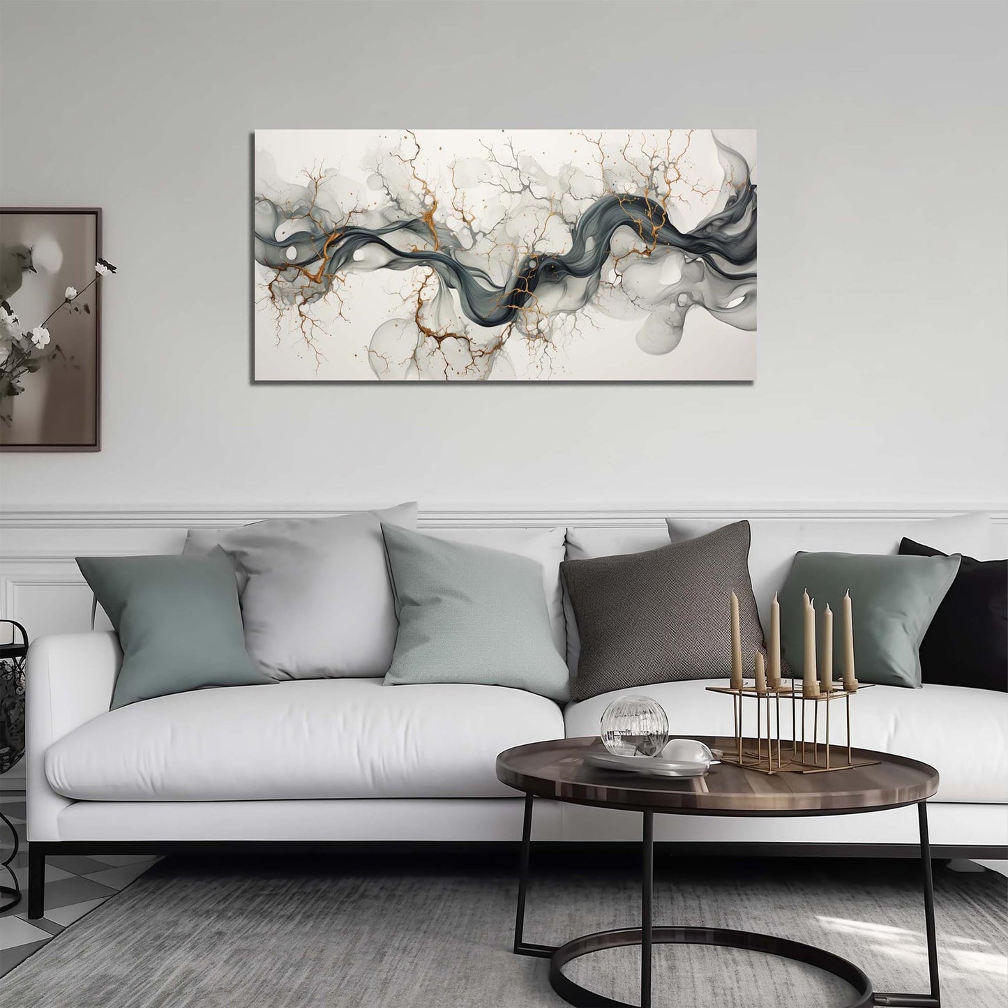 CPKATMT Abstract Wall Art for Living Room Black White and Gold Wall Decor for Office Modern Prints Wall Art for Bedroom Size 20 x 40 Inch