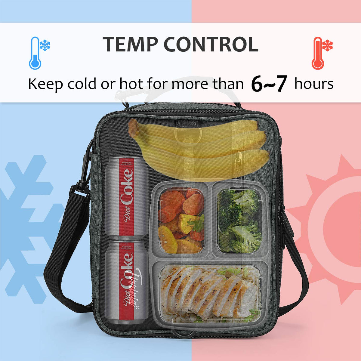 Tirrinia Expandable Insulated Lunch Bag for Men Women – Leakproof Reusable Cooler LunchBox for Kids & Adults with Shoulder Strap, Perfect for Work, School, Office, Travel,Charcoal