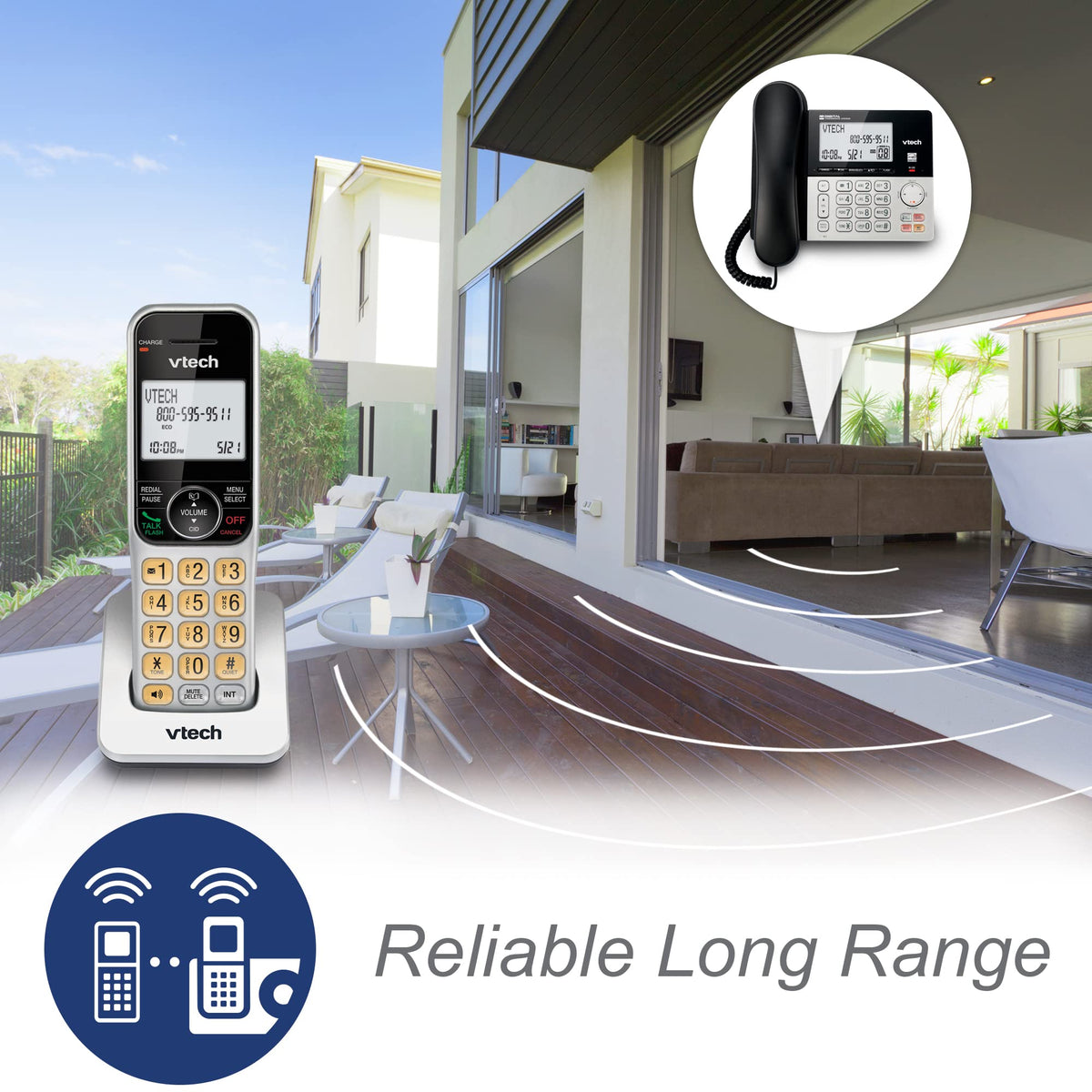 VTech VG208 DECT 6.0 Corded/Cordless Phone with Answering Machine, Call Blocking, Caller ID, Large Backlit Display, Full-Duplex Speakerphone - Silver/Black