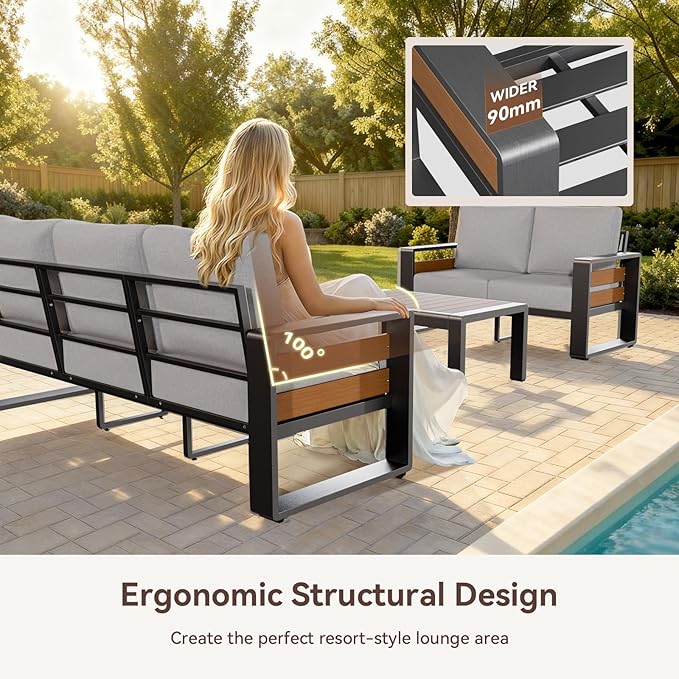 Aoxun Aluminum Patio Furniture Set, 5 Seats Luxury Metal Patio Conversation Sets