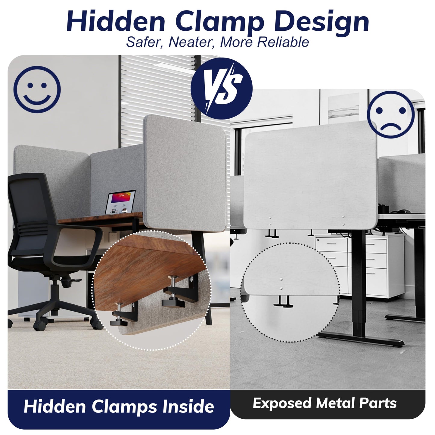 KERRAM Desk Privacy Panel 24 x 60 Inch, Sound Absorbing & Proof Desk Divider for Office, Clamp-on/Screw-on Acoustic Desk Back Panel Partition, Gray