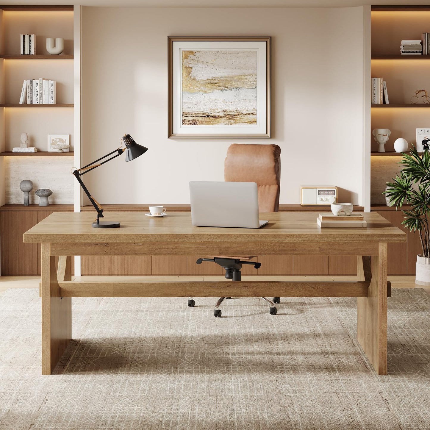 Tribesigns Executive Office Desk, 63-Inch Farmhouse Computer Desk, Large Writing Study Conference Table with Sturdy Legs, Business Workstation Table for Home Office, Rustic Brown