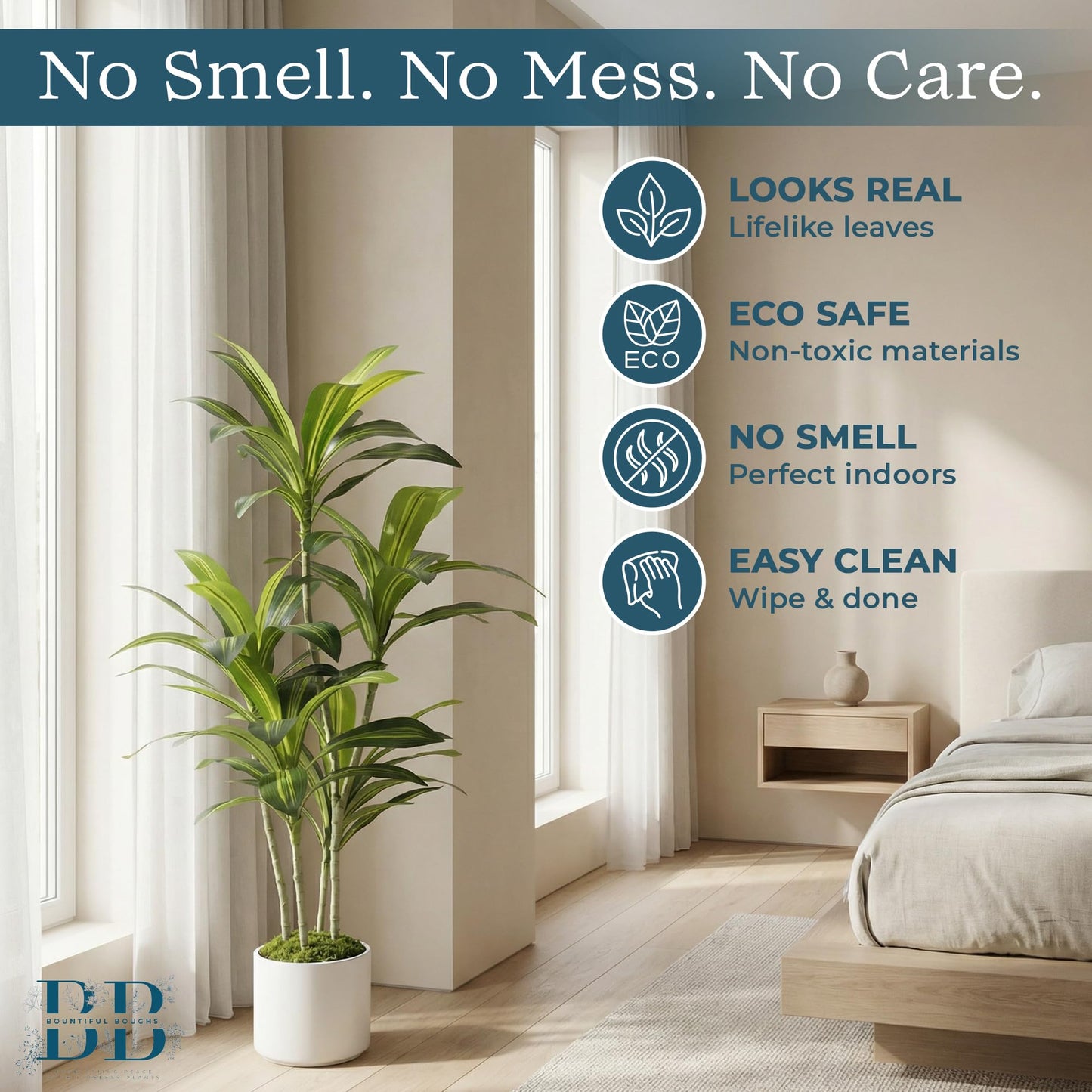 4’ (120 cm) Dracaena Artificial Tree with Small Black Pot & Moss – Lifelike Natural Look, Maintenance-Free, Indoor & Outdoor Plant for Home, Office, Balcony & Patio