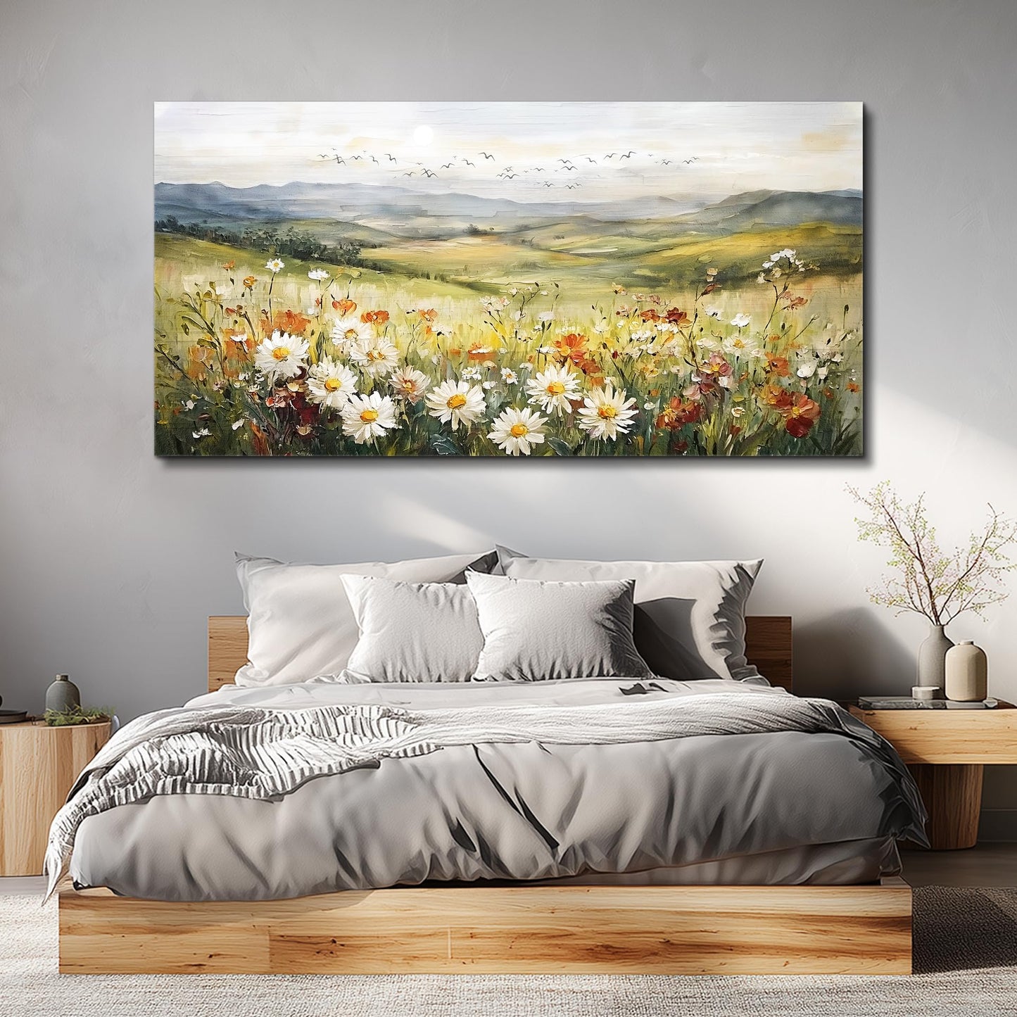 FUHAIHUA Canvas Wall Art For Living Room Large Framed Wall Decor For Office Modern Bedroom Decorations Prairie Flowers Landscape Pictures Farmhouse Paintings Artwork Aesthetic Home Decor 30" x 60"