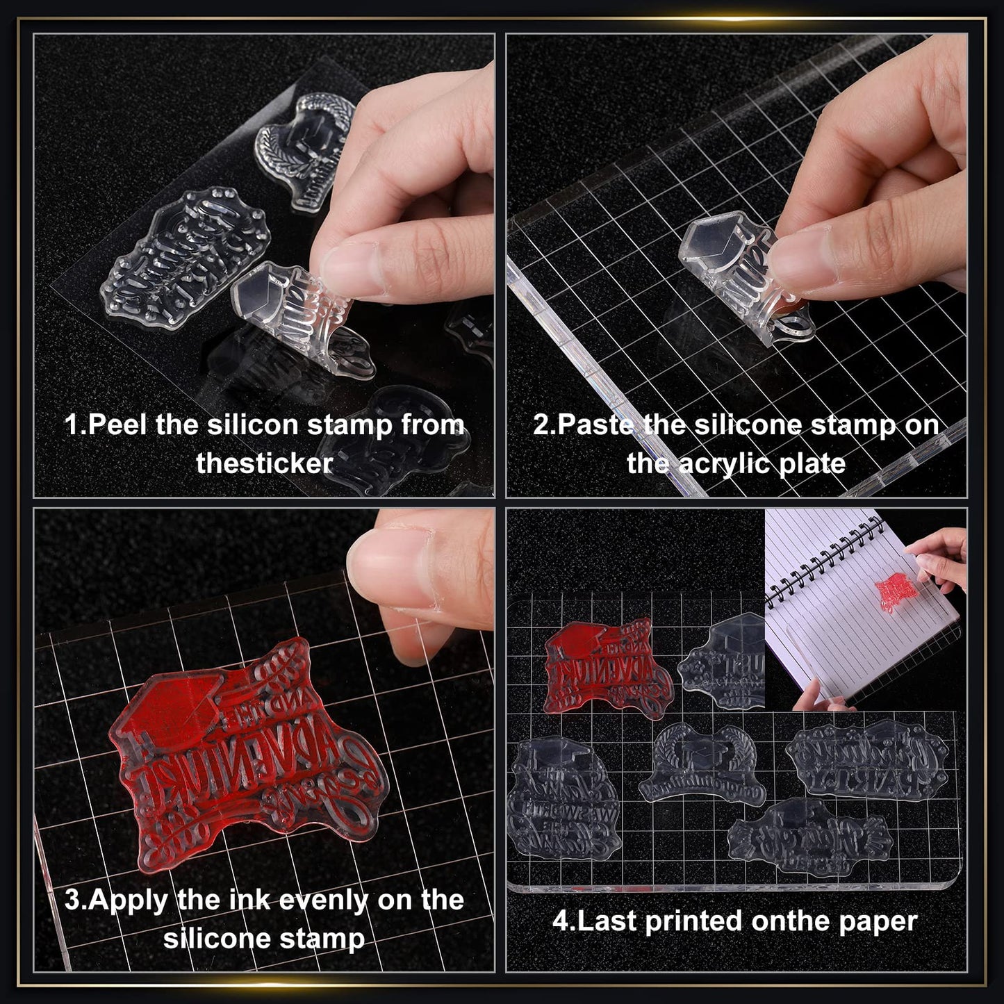 6 Sheets Graduation Silicone Clear Stamps Seal Set Acrylic Stamp Blocks Tools with Grid Lines DIY Scrapbooking Crafts Making Simply Rubber Stamps for Cards Congratulations Graduate