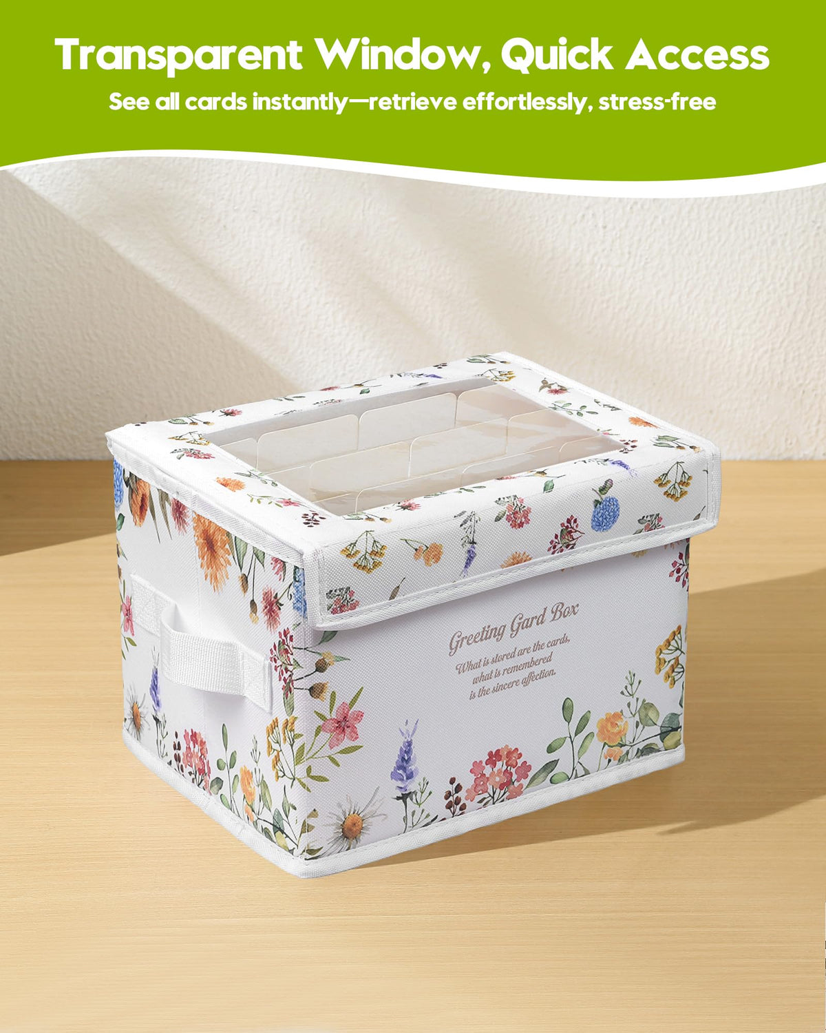 Meunmro Greeting Card Organizer Box With 13 Removable Dividers, Oxford Cloth Card Organizer With Transparent Lid, Store 140+ Cards for Photos, Stamp, Crafts, Envelopes, Sticker, Scrapbooking