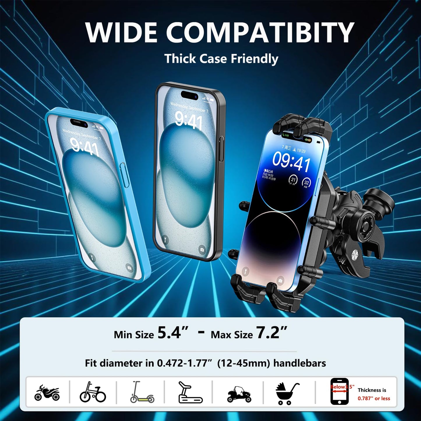 LOKTENWO Motorcycle Phone Mount with Vibration Dampener & High-Speed Secure Lock, Anti-Theft ATV Scooter Motorcycle Handlebar Phone Holder for 5.4” to 7.2” Smartphone