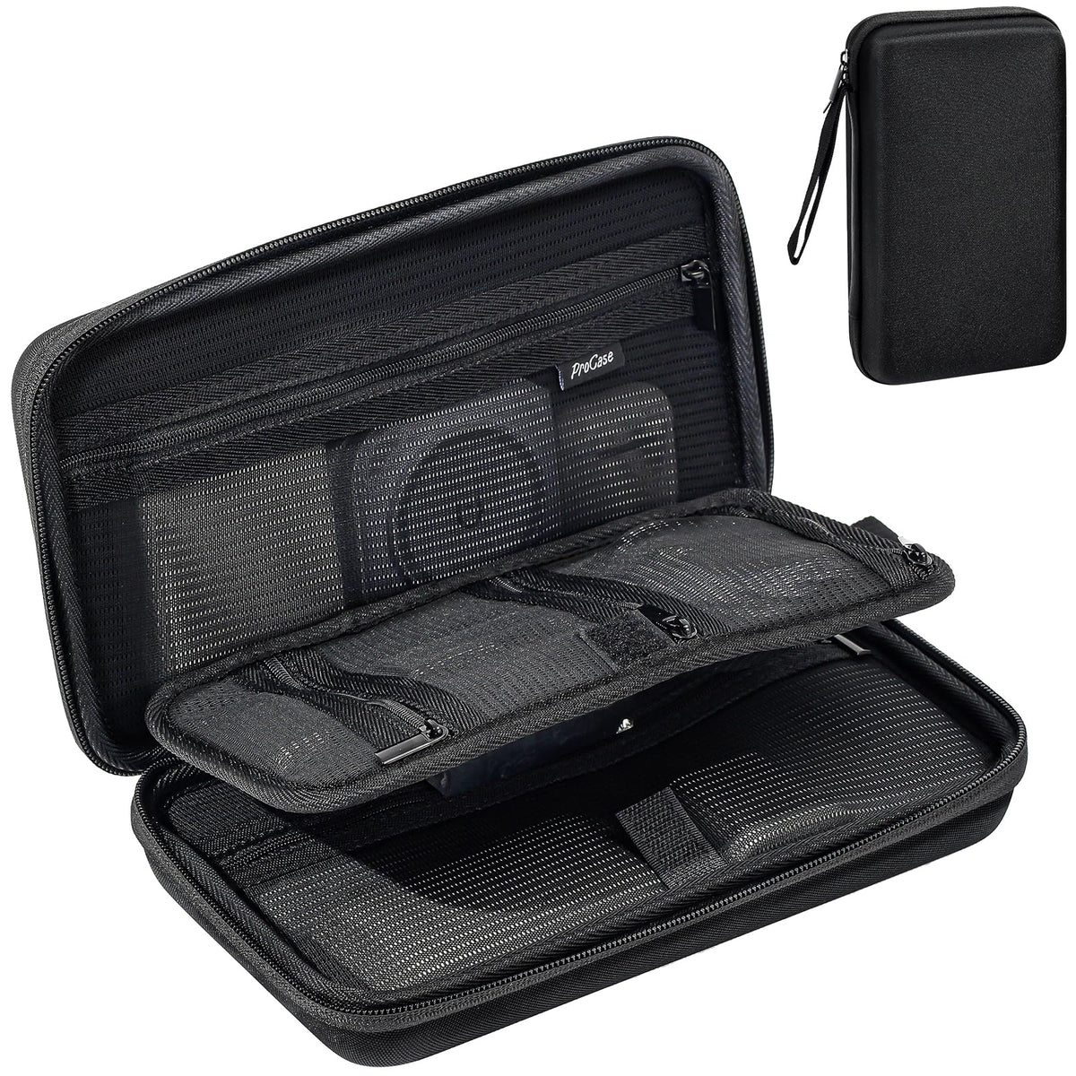 ProCase Large Hard Travel Electronic Organizer Case for MacBook Power Adapter Chargers Cables Tech Organizer Hard Drive USB Flash Disk SD Card Portable Electronics Accessories Bag -Black