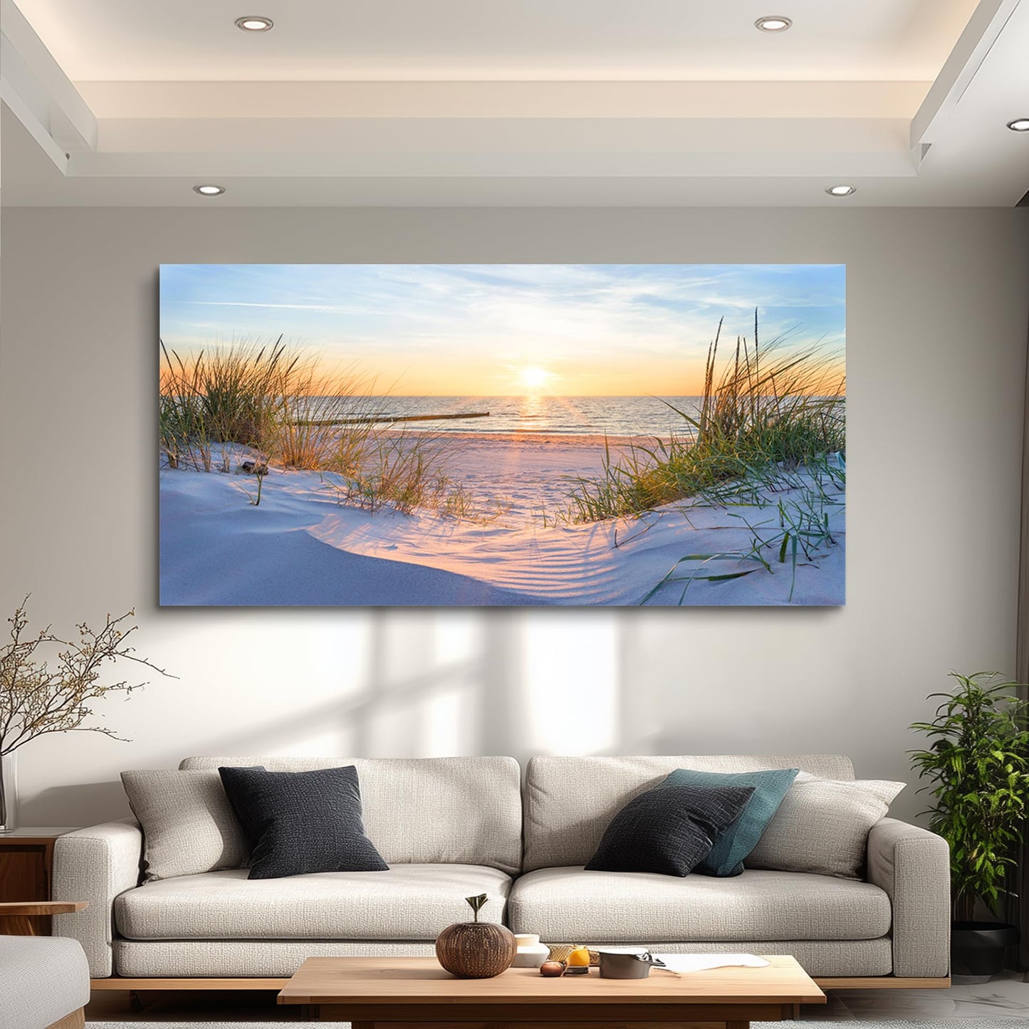 MHARTK66 Wall Decor for Living Room Large Canvas Wall Art for Bedroom Modern Office Pictures Blue Sun Beach Grass Ocean Landscape Paintings Canvas Art Prints Home Decorations