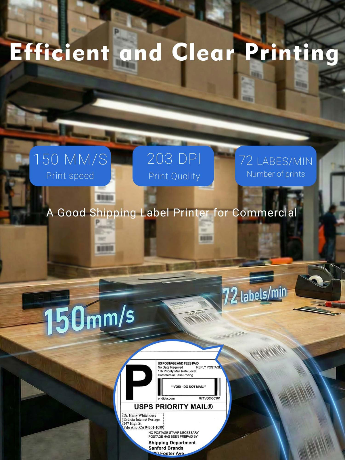 Forc Bluetooth Thermal Shipping Label Printer, 4x6 Wireless Thermal Label Printer for Small Business, Compatible with Android, iPhone, Windows & Mac, Widely Used for Amazon, Etsy, USPS & More