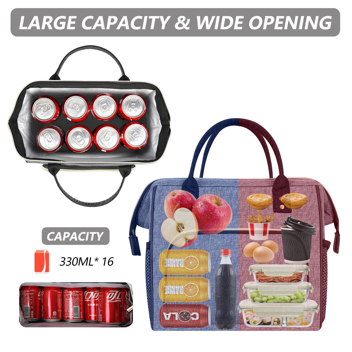 IDEATECH Large Insulated Lunch Bags for Work, Leakproof Lunch Box for Women & Men, Lunch Tote Cooler Bags with Adjustable Shoulder Strap for Teacher, Nurse, Mom, Womens Lunchbox Gifts (Grey)