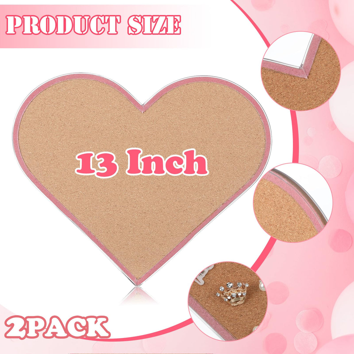 Mooliwe 2 Pcs Valentine's Day Pink Heart Pin Cork Board 10.6 x 13 Inches Framed Bulletin Board for Valentine's Day Office Classroom Memory Memo for Jewelry Organizer Wedding Decor