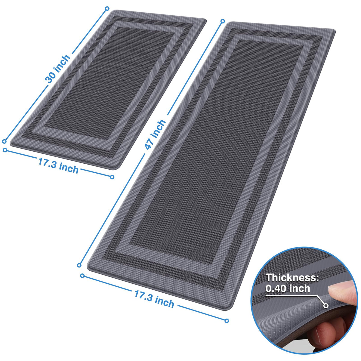 LuxStep Kitchen Mats [2 PCS] Cushioned Kitchen Rugs Anti-Fatigue Floor Comfort Mat,Non-Slip Standing Desk Mat,Waterproof Kitchen Rug Set for Kitchen,Floor,Office,Classic Gray