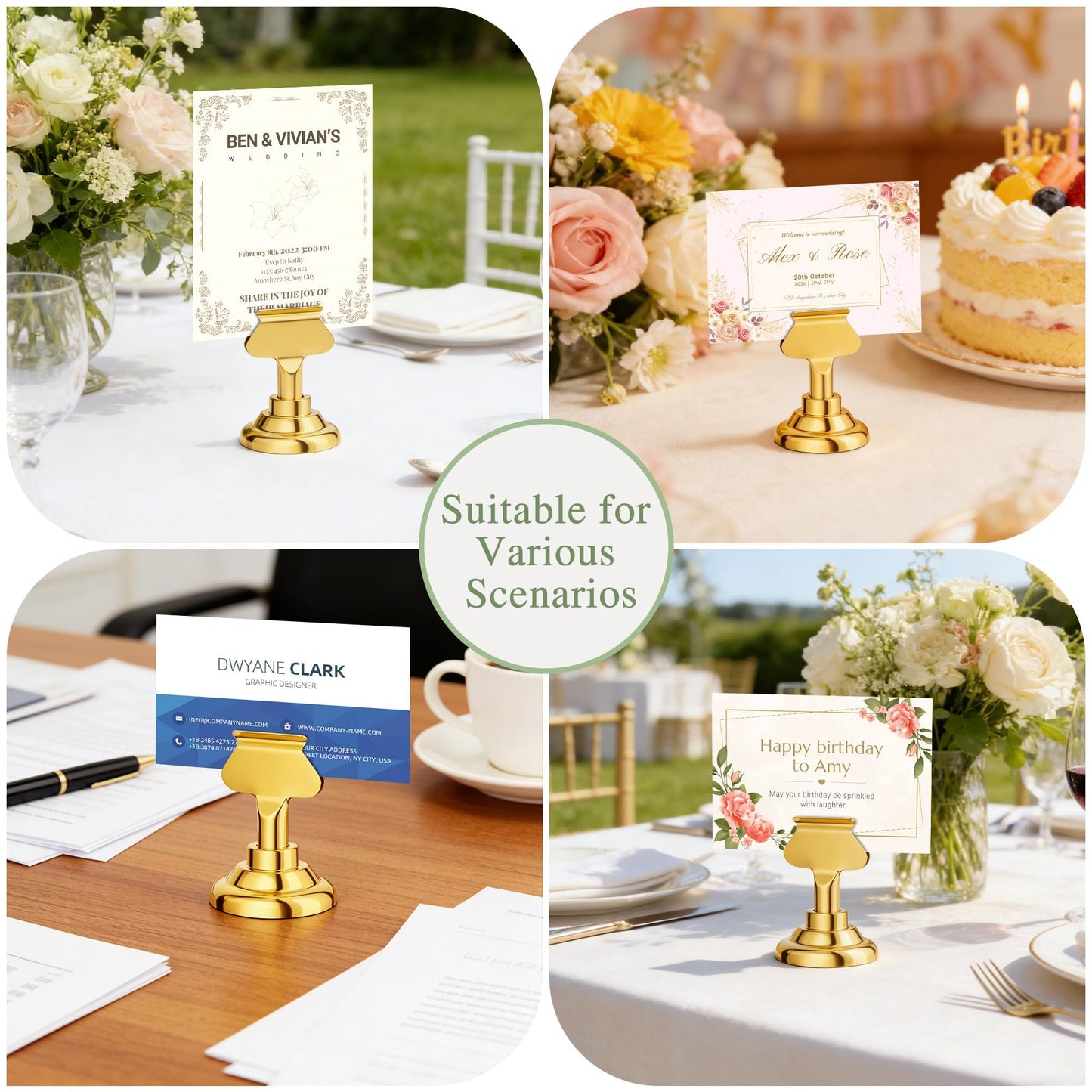 Urban Deco 24 Pieces Table Card Holder Place Card Holders 1.7 inches Gold Steel Card Holders for Photos, Food Signs, Memo Notes, Weddings, Restaurants, Birthday(Gold 24PK)