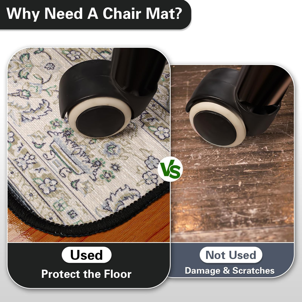 36" X 48" Office Chair Mat for Hardwood and Tile Floors, Under Desk Chair Mat for Carpet Protector Rolling Computer Chairs, Machine Washable Non-Slip Area Rug, Black