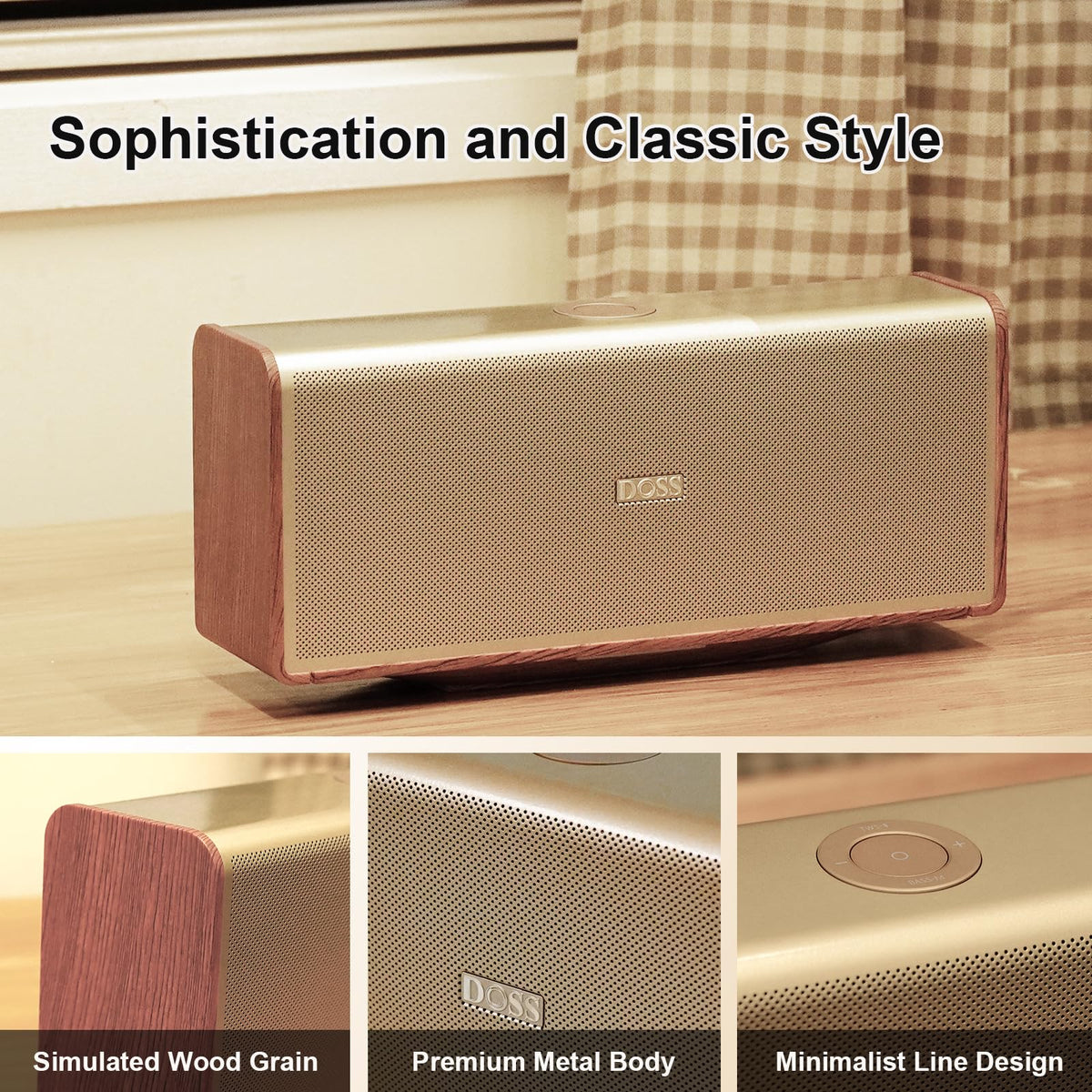 DOSS SoundBox Ultra Bluetooth Speaker with 2.1 Channel Audio, 80W Superior Sound with Deep Bass, Two DSP Technologies, 18H Playtime, BT 5.3, Wireless for Home, Office, Livingroom-Gold