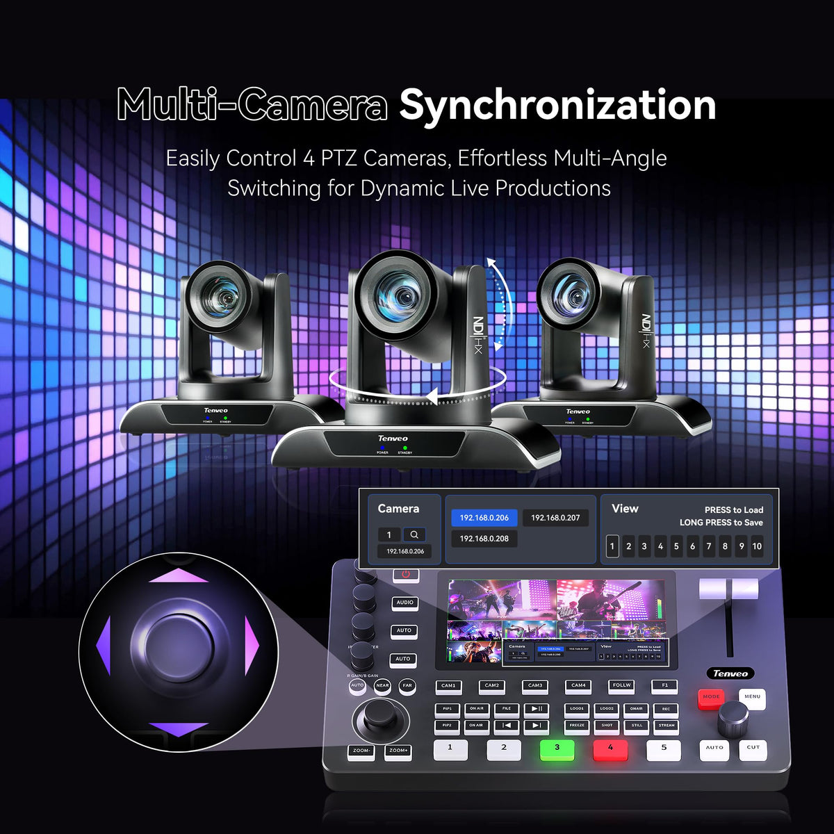 Tenveo 4K60FPS HDMI Video Switcher Mixer, 4*SDI & 4*HDMI Input, 5CH Live Streaming Switcher, 5.5’’ FHD Screen, 1080P60FPS Output, USB Video Recording, Support PTZ Camera and Controller, NDI Included