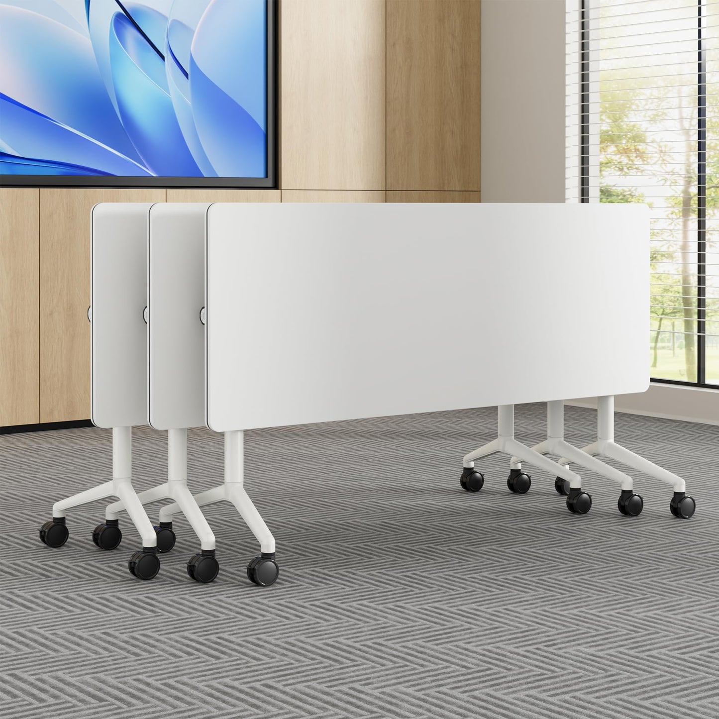 Okeysen Conference Room Table 1 Pack, Modern Folding Training Tables with Flip Top, Mobile Table with Four Locking Wheels, Executive Desk for Meeting Room, Office, Classroom 59.06”x23.62”x29.53”