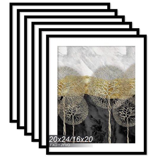 Fxojyvo 20x24 Picture Frame Set of 6, Display Poster 16x20 with Mat or 20 x 24 Without Mat, Light Weight and High Transparent 20 by 24 Frame for Wall - 6 Pack/Black/20 x24