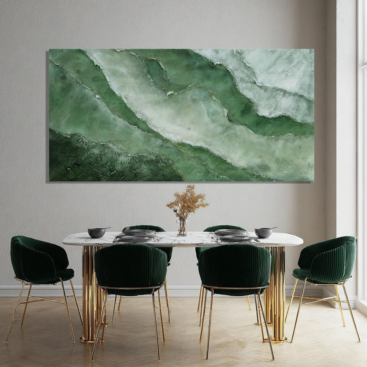 Green Large Wall Art, Abstract Minimalist Decor Paintings for Wall, motivational posters, Framed for Bedroom and Living Room, 24" x 48"